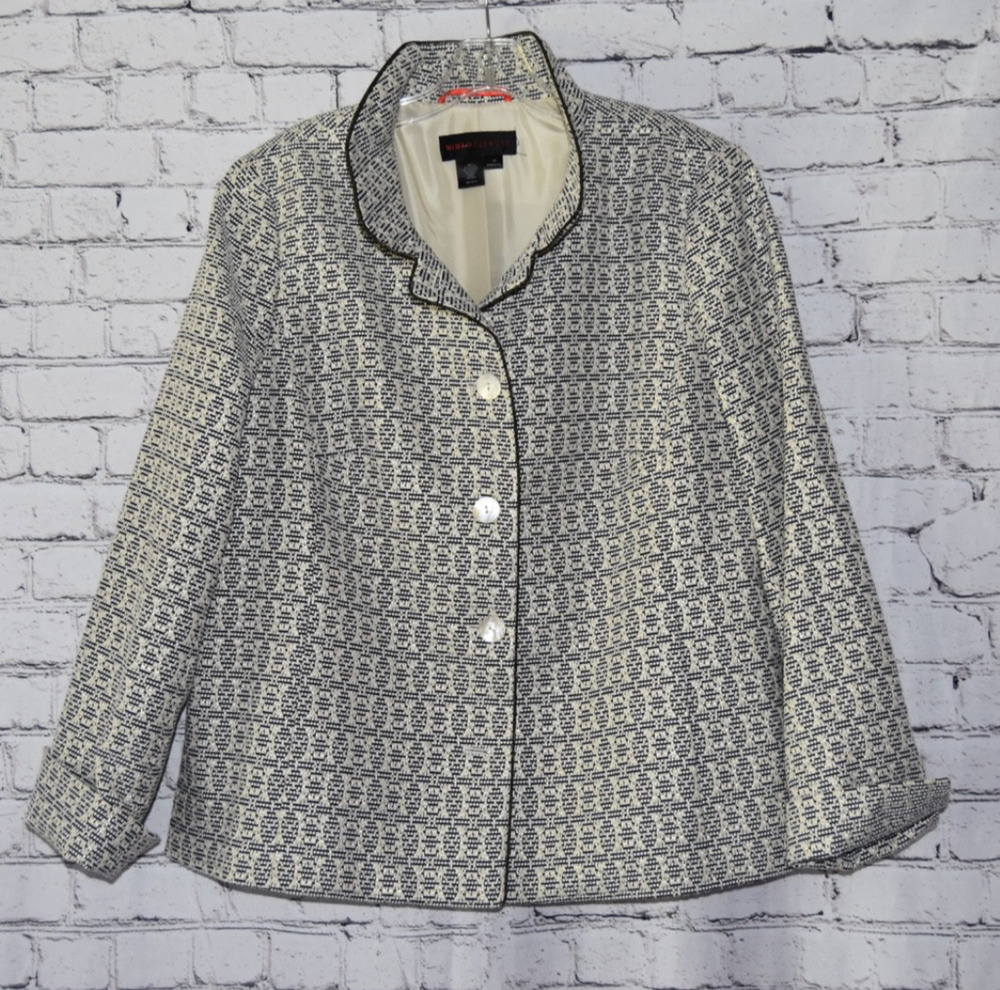 NINA MCLEMORE Geometric Brocade Swing Coat Jacket Size 14 NWOT